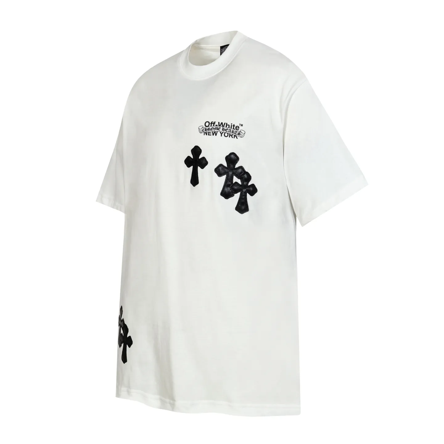 P150 Cross-border model, please do not place an order if you are pursuing quality - Chrome Hearts/Chrome Hearts joint Off white cross-leather short-sleeved T-shirt - High weight, high density, high quality, soft, delicate and skin-friendly wool, soft and silky to the touch, excellent warmth and skin-friendly properties - Custom-woven and custom-dyed, no color difference, no matter the fabric or workmanship details, beat the ordinary version on the market -Colour: black white -Size: S M L XL
